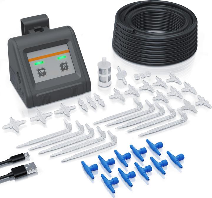 Brandson Bewässerungssteuerung Bewässerungssystem WLAN WiFi mit App, einstellbares Wasservolumen, 2,4 GHz (Drip irrigation set)