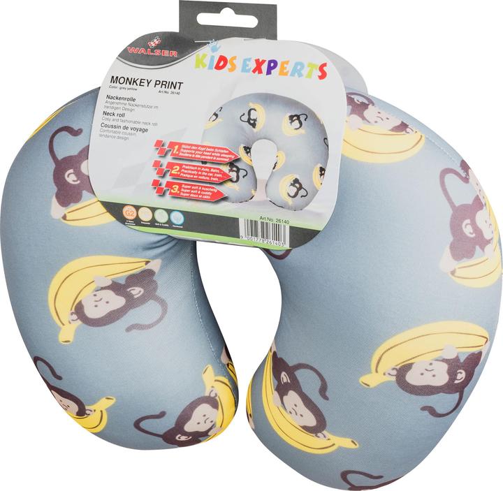 Produktbild KidsExperts Nackenrolle Monkey ab 5 Jahre grau/gelb (Kopf- & Nackenkissen)