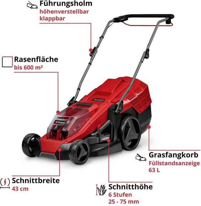 Actual product image Einhell GE-CM 36/43 Li M cordless lawn mower (2 x 4.0Ah) (Rechargeable battery operated)