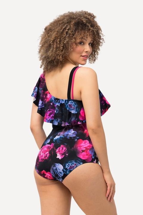Image du produit Ulla Popken Maillot de bain avec bonnets souples, style bustier, imprimé fleurs et large volant (62)