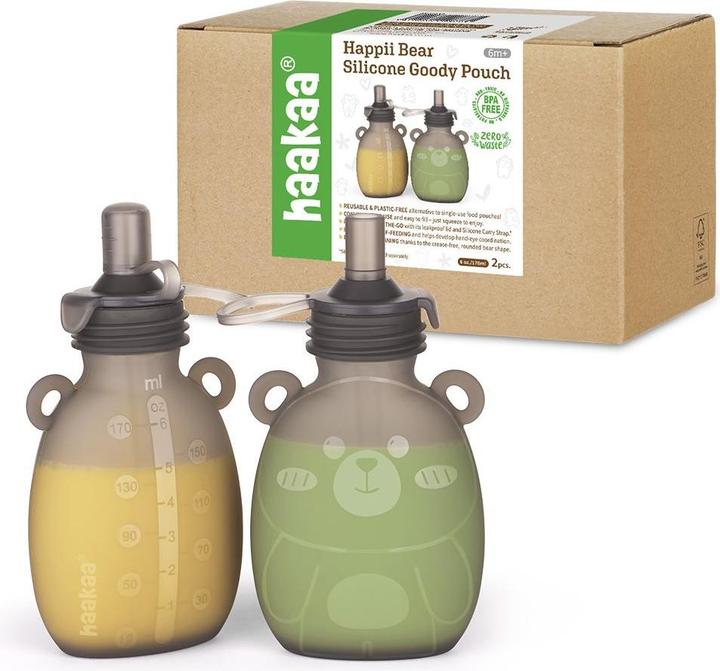 Actual product image Haakaa Happii Bear Silicone Goody Pouch - 170ml - 2pcs - Grey