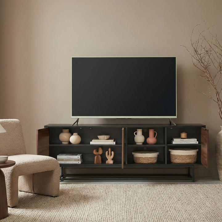 Produktbild En.Casa Lowboard Boxholm 160x30x57 cm Schwarz/Walnussoptik (160 x 30 x 56.50 cm)