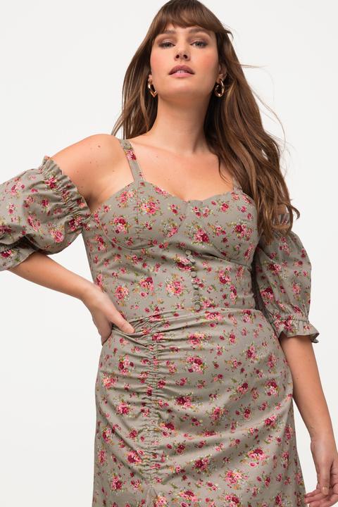 Produktbild Ulla Popken Minikleid, Rosen, Halbarm, schulterfrei, Volantsaum (46)