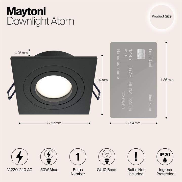 Produktbild Maytoni Atom Downlight, Einbauleuchte GU10 quadratisch Schwarz (GU10)