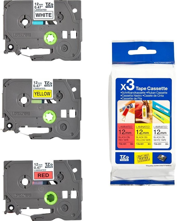 Immagine prodotto Brother Multipack TZe-31M3 (1.20 cm, Giallo, Rosso, Nero, Bianco)