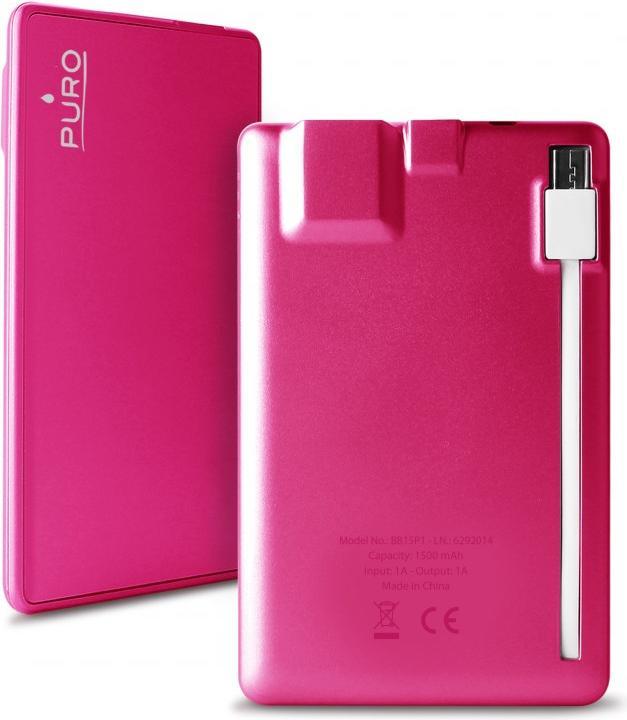Immagine prodotto Puro BB15P1PNK batteria portatile Polimeri di litio (LiPo) 1500 mAh Rosa (1500 mAh, 5.55 Wh)