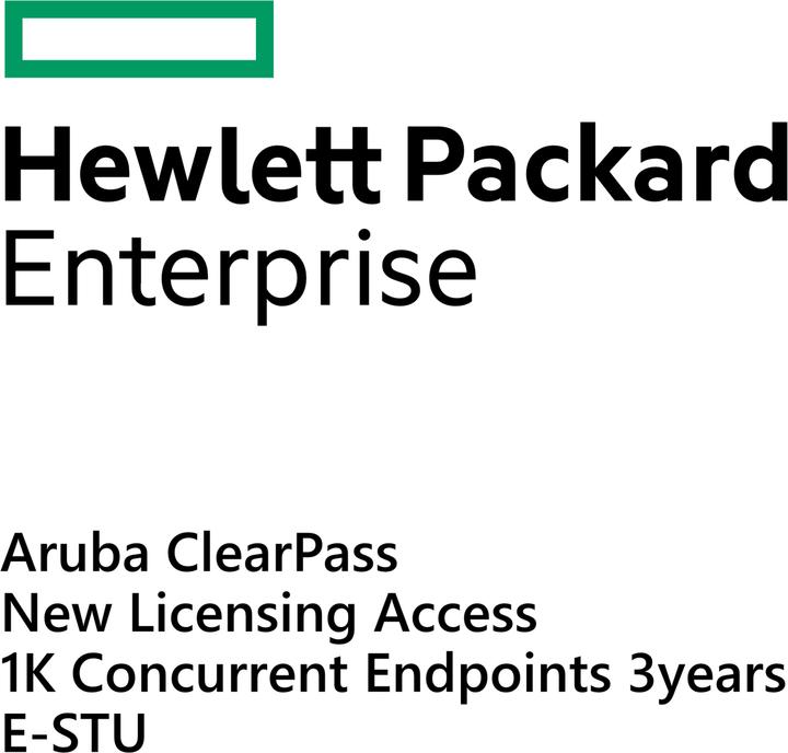 Image du produit HPE E Aruba ClearPass, New Licensing, Access, 1K Concurrent Endpoints 3yr, E-STU (1000 Appareils, 36 mois)