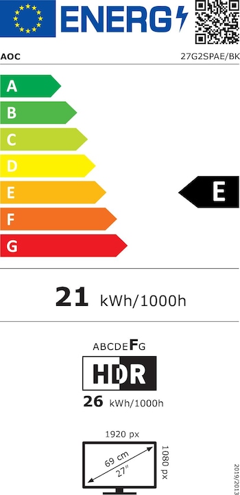 Energielabel AOC 2SPAE/BK 16:09 2xHDMI+DP IPS /rood (1920 x 1080 Pixels, 27")