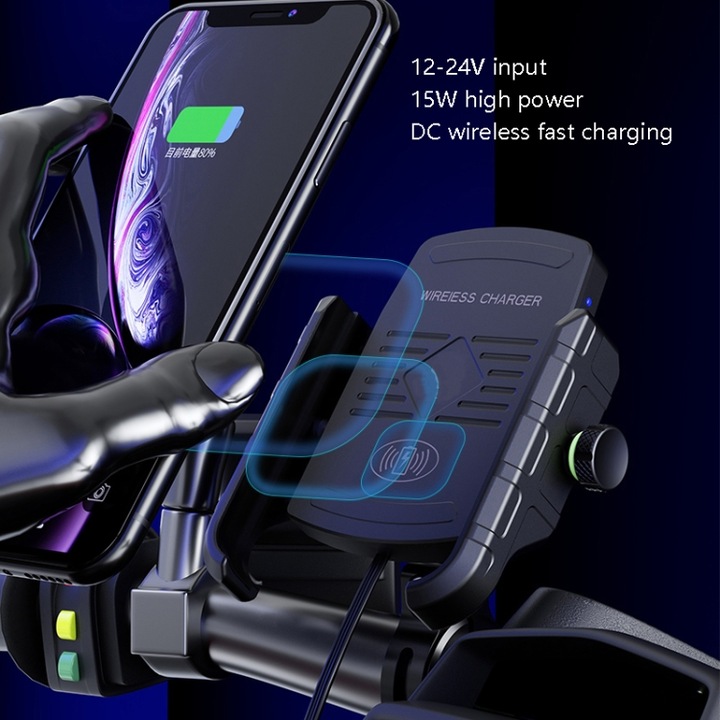Immagine prodotto AM Supporto per cellulare da moto e caricatore Qi Wireless Charger