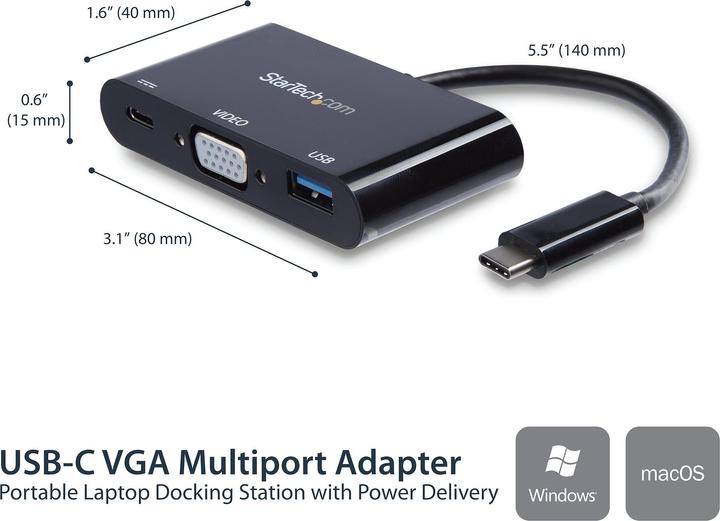 Produktbild StarTech USB-C to VGA Multifunction Adapter (USB-C, 1 Ports)