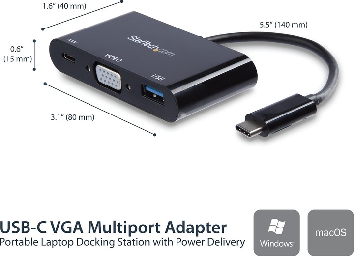 Produktbild StarTech USB-C to VGA Multifunction Adapter (USB-C, 1 Ports)