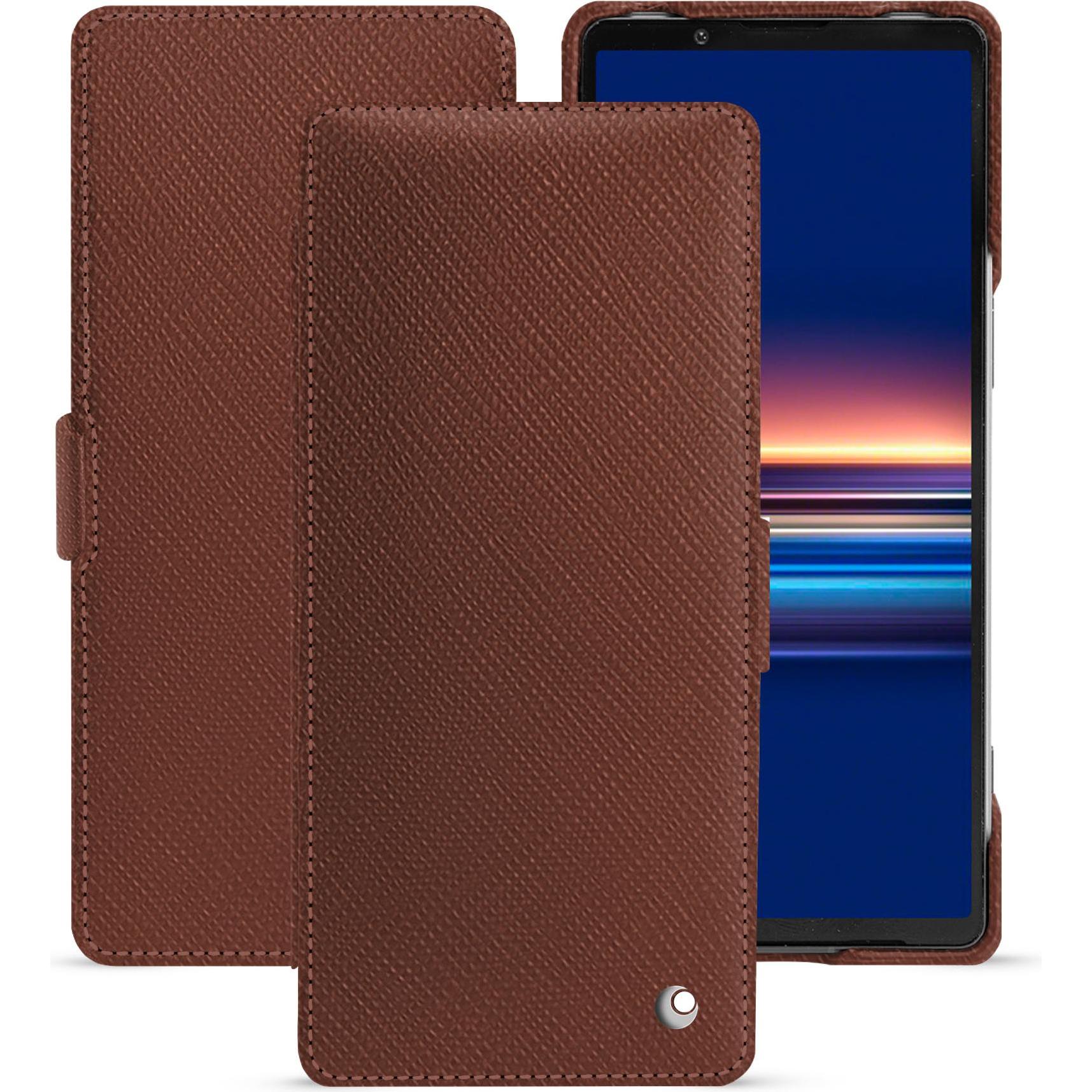 Noreve Lederschutzhülle horizontal (Sony Xperia 5 V), Smartphone Hülle, Braun