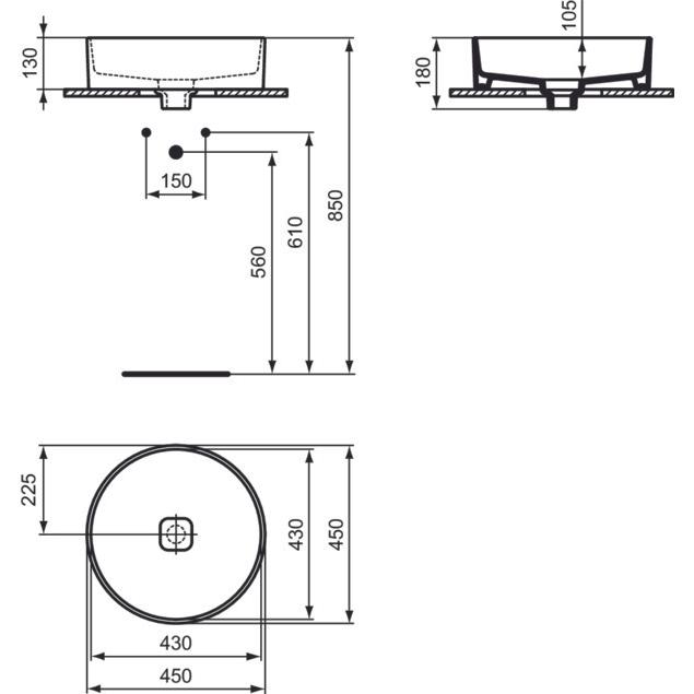 Thumbnail - Ideal Standard, Waschbecken, Aufsatzwaschbecken Strada II rund Ø 45 cm weiss T295901 (450 mm, 450 mm)