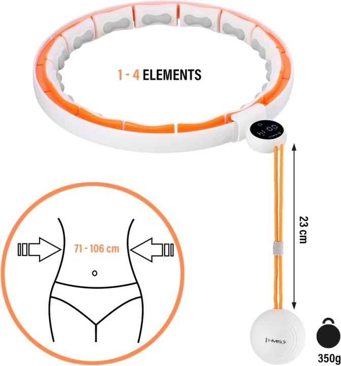 Image du produit HMS Hhm21 Hula Hoop Blanc/Orange Avec Aimants Tpe Patte Et Poids + Compteur (90 cm, 800 g)
