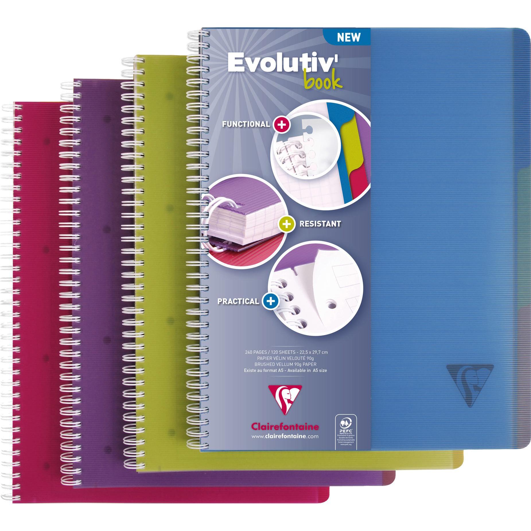 Clairefontaine, Heft + Block, Spiralheft Evolutiv'Book (A4+, Liniert, Weicher Einband)