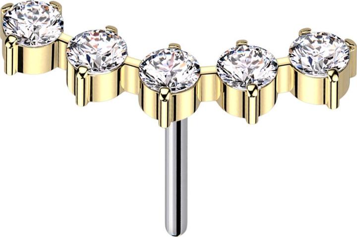 Actual product image Star Piercing Threadless curved gold-plated five round crystals silver (without brass, Titanium)