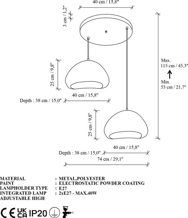 Produktbild Opviq Lora Two Socket Chandelier (E27)