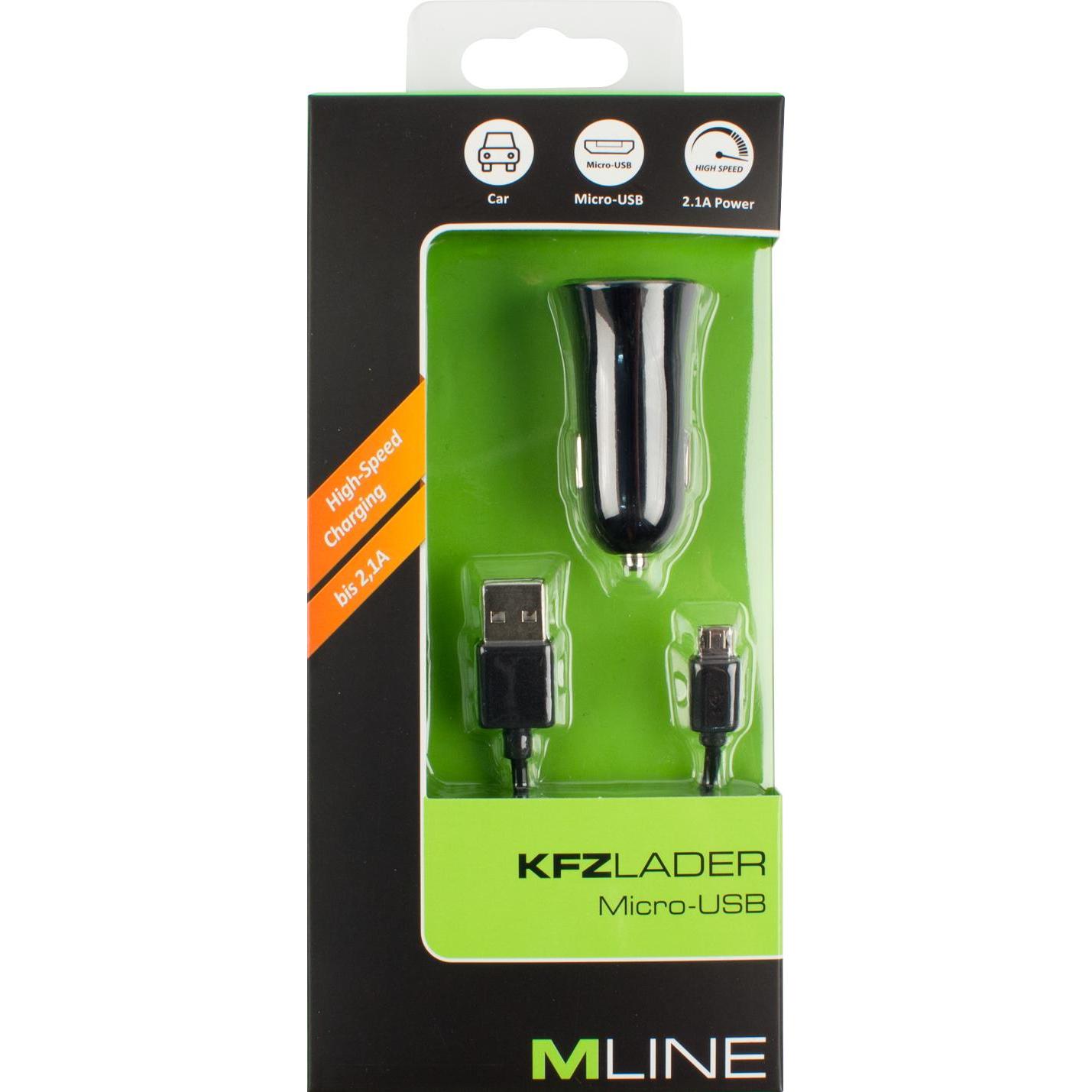 Thumbnail - M line M-LINE KFZ-Lader microUSB 2,1 A HMICROUSB3005BKDS KFZ.Lader Schwarz, Auto Adapter, Schwarz
