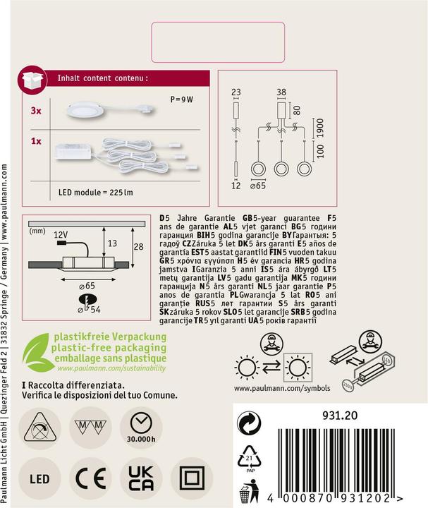 Produktbild Paulmann Möbeleinbauleuchte (225 lm)