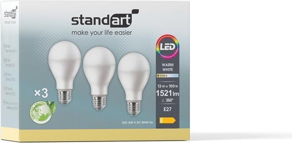 Actual product image Standart LED BULBS A60 13W E27 1521LM 2700K 3 PCS (E27, 1521 lm, 3x)