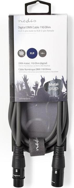 Produktbild Nedis DMX-Adapterkabel | XLR 3-Pin Stecker | XLR 3-Pin Buchse | Vernickelt | 1.50 m | rund | PVC | D (1.50 m, XLR Kabel)