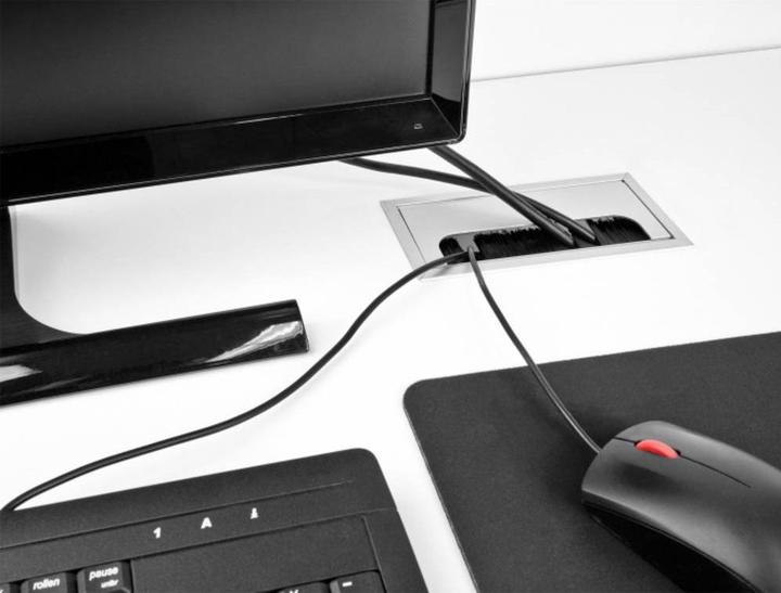 Produktbild Delock Kabeldurchführung für Tischeinbau mit Bürste 80 x 80 x 28 mm silber (Kabeldurchlass, 8 cm)