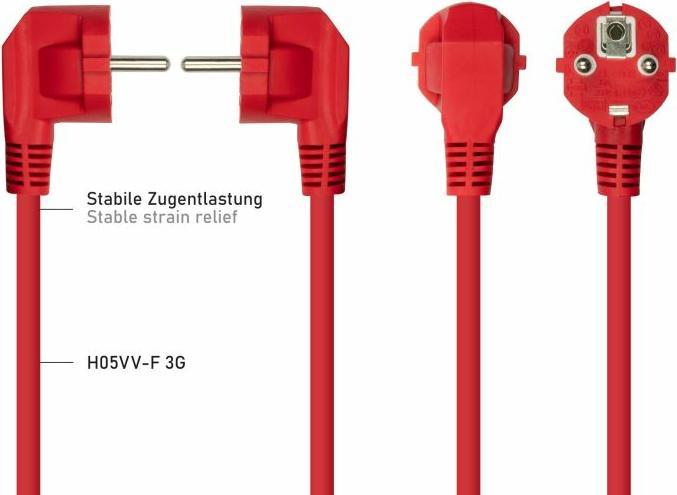 Produktbild Kabelmeister Netzkabel Schutzkontakt-Stecker Typ E+F (90° gew.) an Kaltgeräte-Buchse C13, rot, 1,00 (5 m)