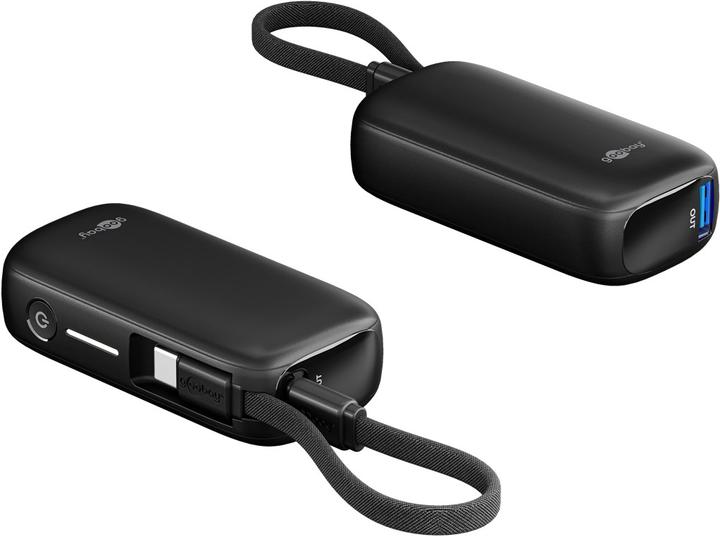 Actual product image Goobay Powerbank 5.000 mAh mit integriertem USB-C-Kabel (5000 mAh, 15 W, 15 Wh)