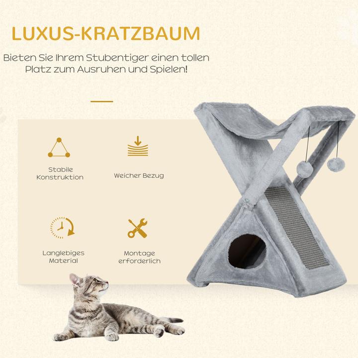 Image du produit PawHut Tour pour chats avec grotte et hamac (65 cm, Gris)
