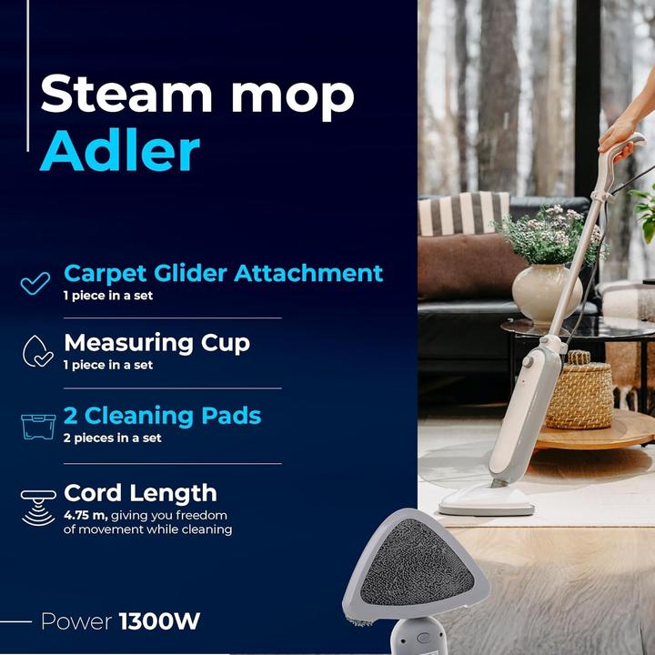 Actual product image Adler Other small household appliances Steam mop | AD 7057 | Power 1300 W | Water tank capacity 0.38 (1300 W)