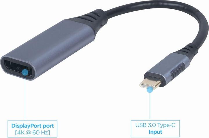 Productafbeelding Gembird A-USB3C-DPF-01 videokabeladapter USB Type-C DisplayPort Zwart, Grijs (USB Type-C, 2 cm)