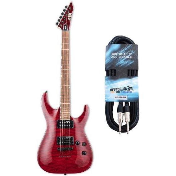 ESP LTD MH-200QM NT STBC E-Gitarre mit Kabel (E-Gitarre, mahogany, Ahorn, Mahagoni Ahorn-Hals), Gitarre, Schwarz