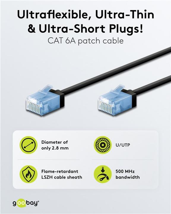 Produktbild Goobay Ultraflexibles CAT 6A Patchkabel, slim, U/UTP, schwarz (U/UTP, CAT6a, 5 m)