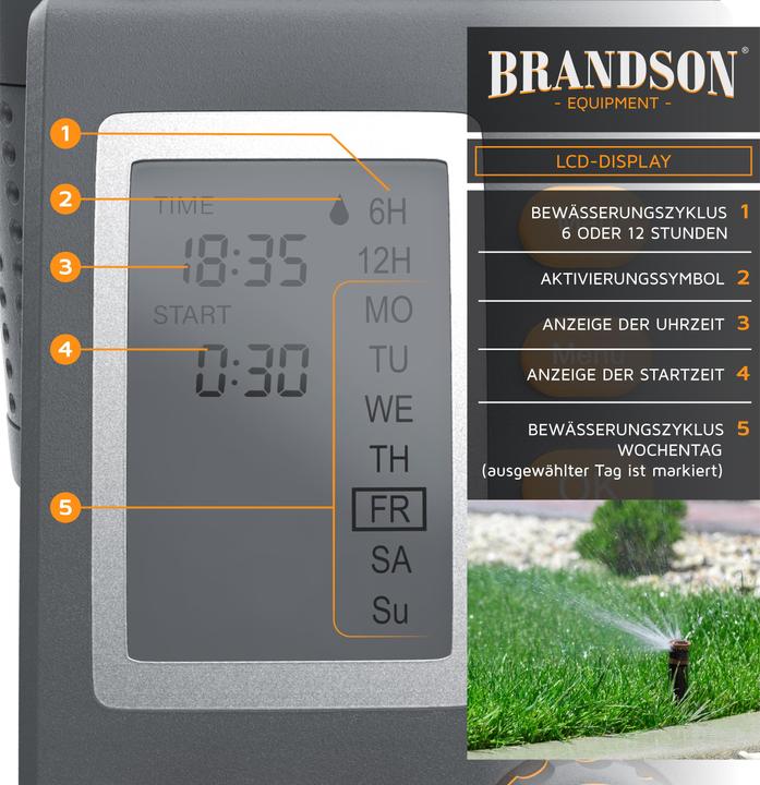 Actual product image Brandson Irrigation computer, water timer, irrigation timer, display, digital irrigation controller (Irrigation computer)