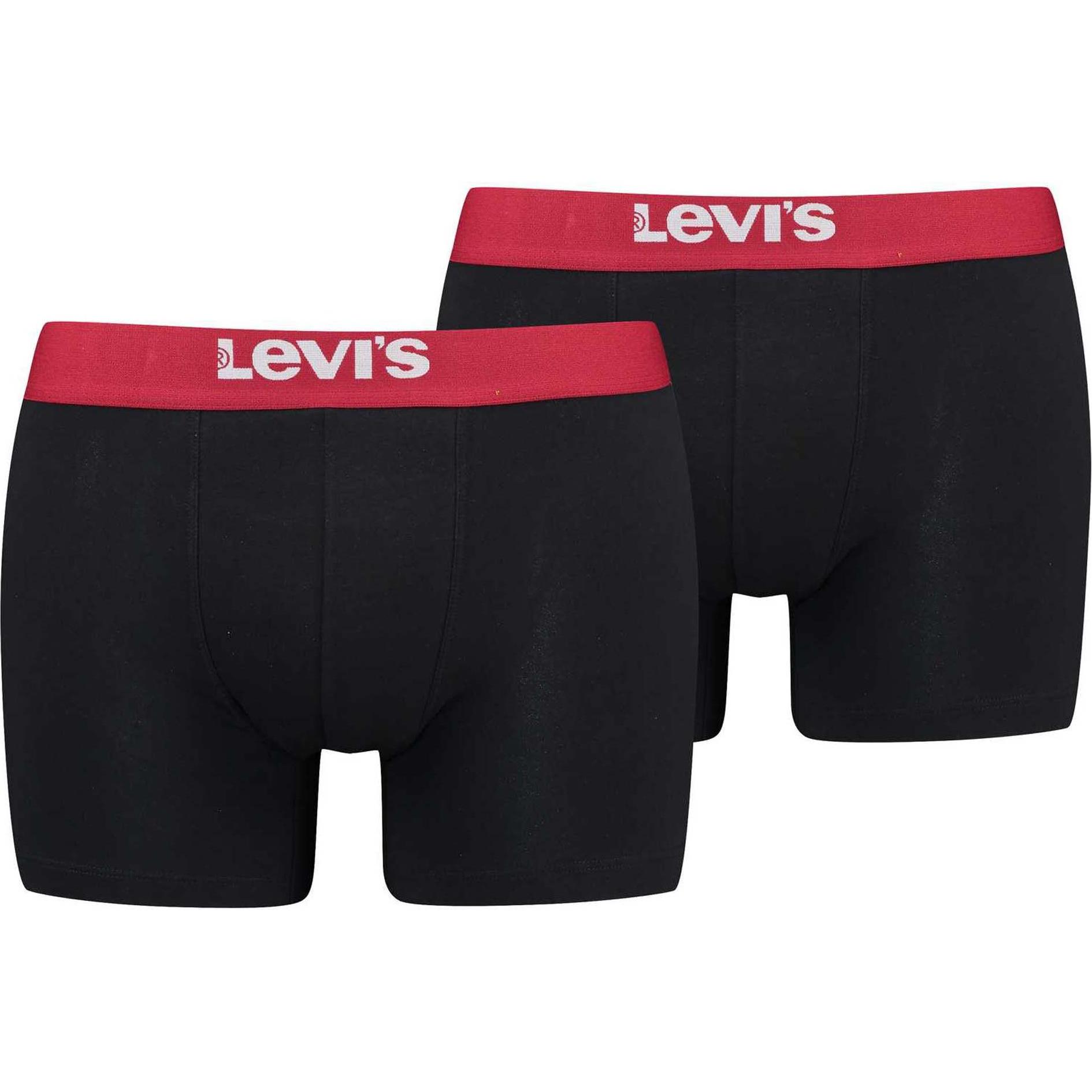 Levis, Herren, Unterhosen, Basic BoxerBrief, Schwarz, Rot, (XL, 2er Pack)