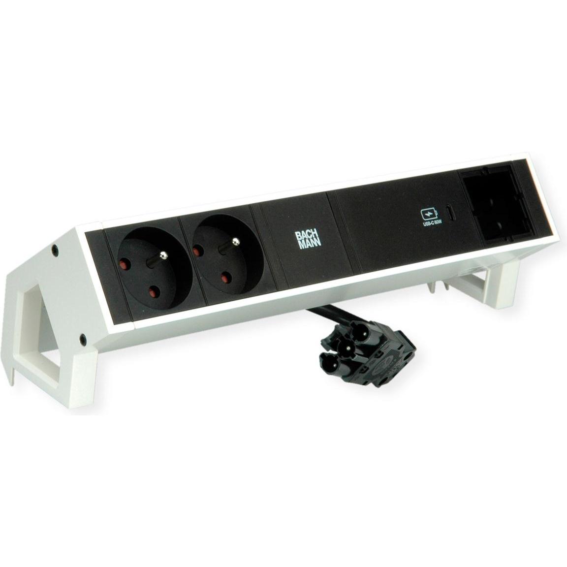 Bachmann, Steckdosenleiste, Desk 2 - 2 AC-Ausgänge - Indoor - Typ E - Schwarz - Weiss - 1 Stück(e) (2 x, CEE 7/5, CEE 7/...