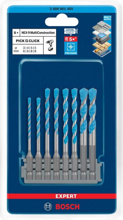Actual product image Bosch Professional Expert HEX-9 Multi Construction (3 mm, 4 mm, 5 mm, 6 mm, 8 mm)