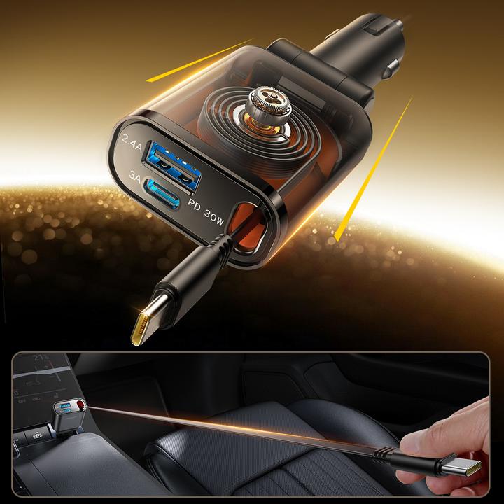 Actual product image Joyroom 3-in-1 Car Charger with Retractable USB-C Cable