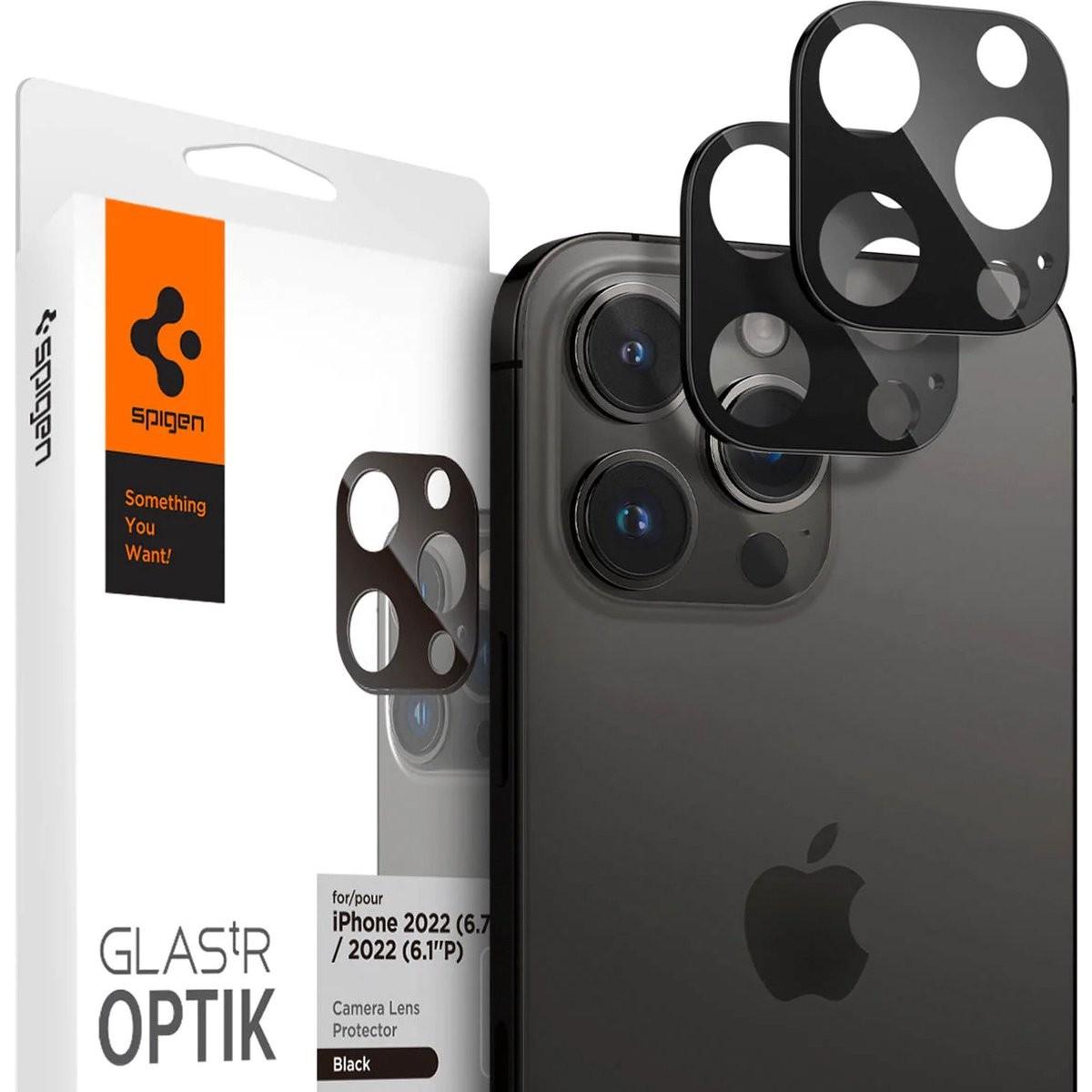 Spigen Optik.Tr Fotocamera iPhone 14 Pro/14 Pro Max Obiettivo 2szt./2pcs czarny/nero AGL05273 (2 pz., Apple iPhone 11 Pro), Pellicola protettiva smart