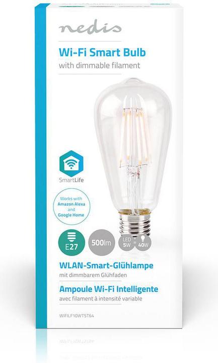 Produktbild Nedis SmartLife LED Filament Lampe | Wi-Fi | E27 | 500 lm | 5 W | Warmweiss | 2700 K | Glas | Androi (E27, 500 lm, 1x)