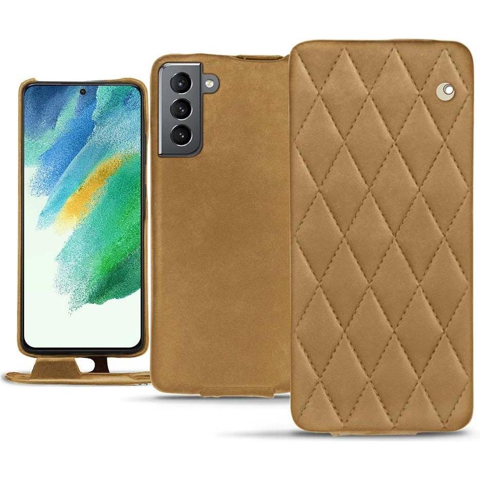 Noreve Lederschutzhülle vertikal (Samsung Galaxy S21 FE), Smartphone Hülle, Braun