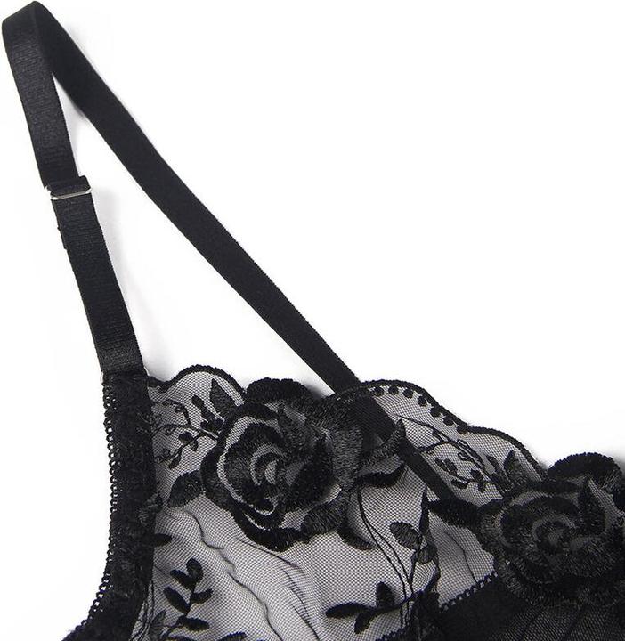 Produktbild Subblime 3-Teiliges Set Bh + String + Strumpfband Blumenprint Schwarz L/Xl (L, XL)