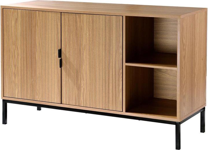Casâme Credenza 2 ante, 2 nicchie aperte effetto legno scanalato L110 cm - TARA (110 x 40 x 72 cm)
