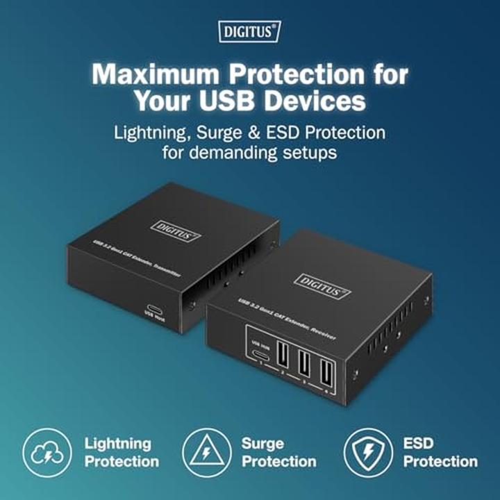 Image du produit Digitus CAT Extender USB 3.2 Gen1, 5 Gbps, 4 ports : 3x USB-A / 1x USB-C, 100m