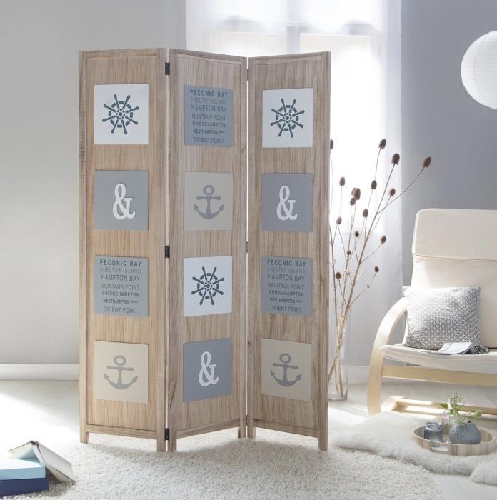 Produktbild Homestyle4u Paravent Raumteiler 3 fach Holz Trennwand spanische Wand Sichtschutz natur