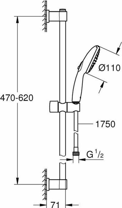 Produktbild Grohe Vitalio Start 110 QuickFix Brausestangenset, kleben oder bohren, Länge 600mm, wassersparend, 2 Strah
