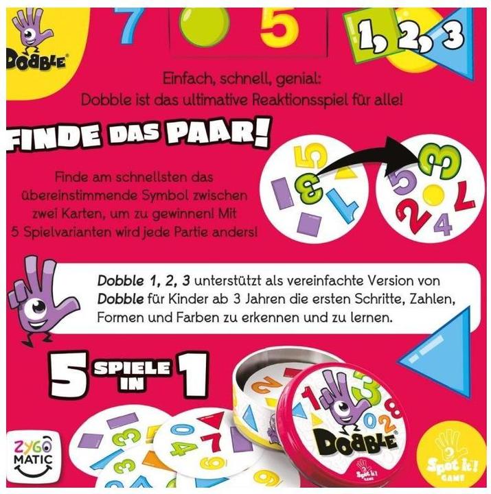 Produktbild Zygomatic Dobble 1,2,3 (Deutsch, 1 - 5 Spieler)