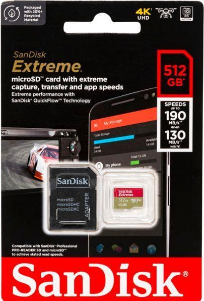 Actual product image Sandisk Extreme UHS-I V30 (512 GB, microSDXC, U3, UHS-I)