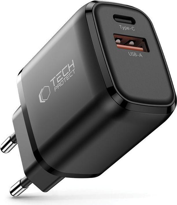 Produktbild Tech-Protect NCA30 PD 30W / QC3.0 USB-A / USB-C Wandladegerät - schwarz (30 W, 2 Ports)
