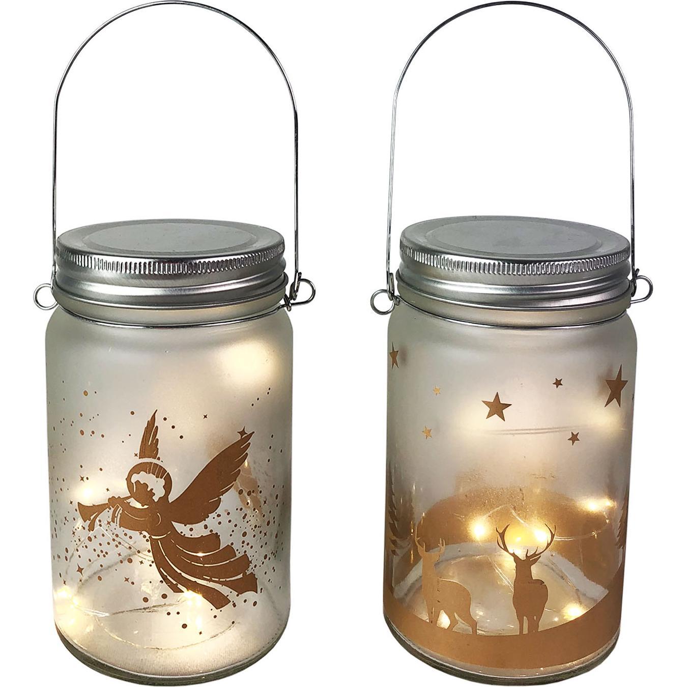 Mojawo, Weihnachtsbeleuchtung, 2er Einmachglas mit LED Lichterkette Weihnachtsmotiv Ø8 x14cm